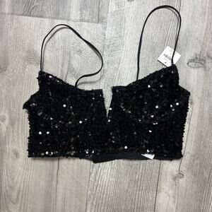 NWT Anthropologie Eve Sequin Bralette Black size medium